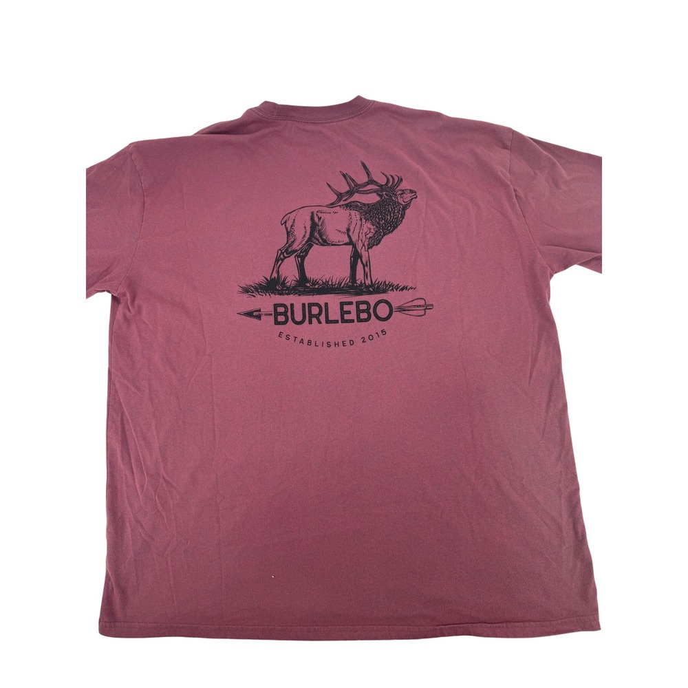 Burlebo Pocket T-Shirt Mens 2XL Maroon Elk Graphic Outdoor Hunting Tee 8817